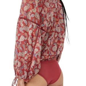 Free People Red Paisley Bodysuit
